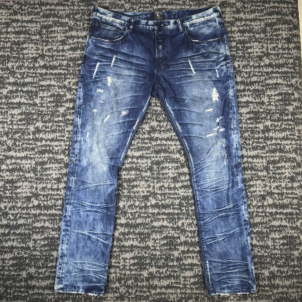 Prps Jeans Mens 40 Blue Distressed E85P72F Straight Leg Button Fly Whiskered